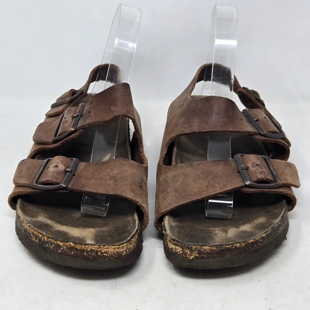 Birkenstock Milano Leather Sandals Brown Oiled Leather Backstrap Mens 40 L9 M7